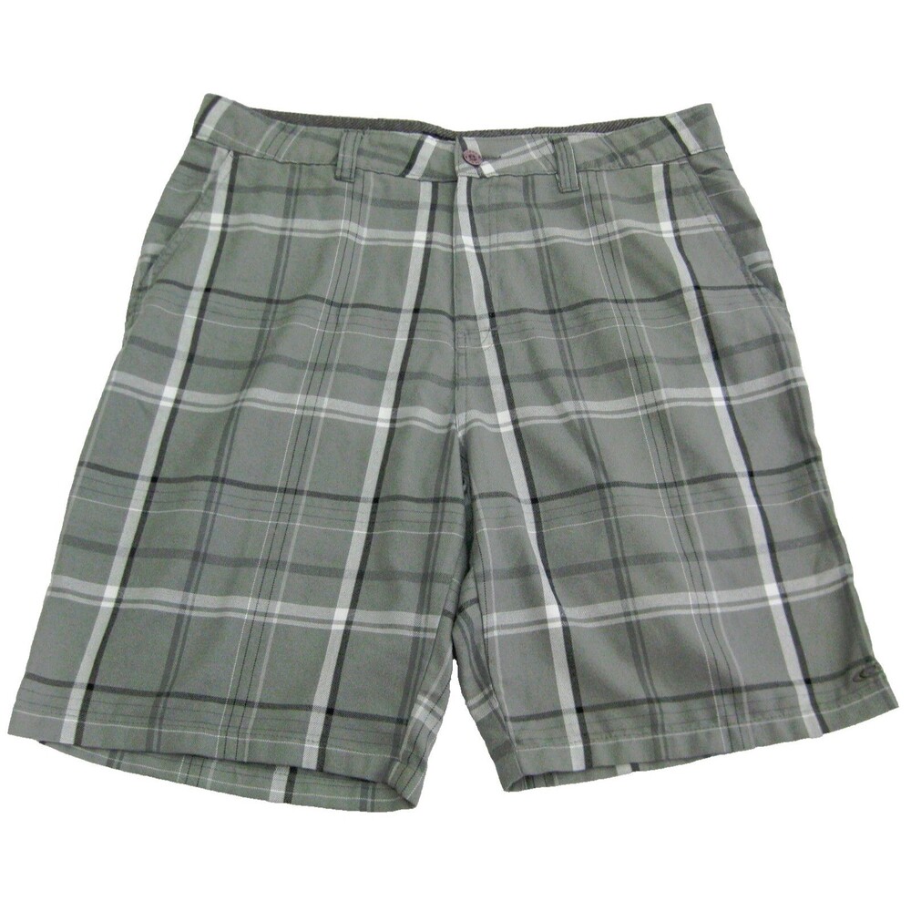 O'NEILL Men's (Size 36) Gray Plaid Flat Front Chino Bermuda Shorts 4 Pockets